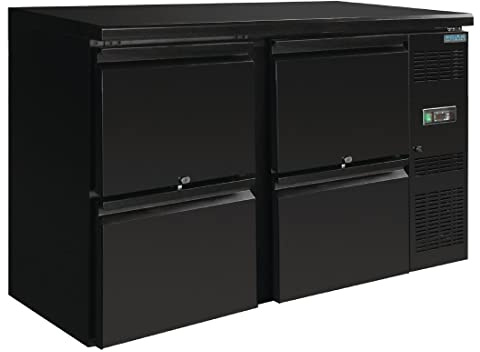 Polar Refrigeration U-Series 280W Four Drawer Back Bar Counter Fridge 349 Litre, Black, 0°C to 10°C, 860(H)x1462(W)x513(D)mm, Forced Air Cooling, Energy Rating C | GL455