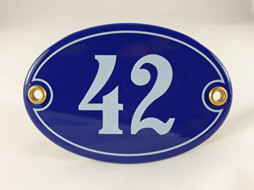 Numero civico 42, ovale, smaltato, colore: blu e bianco