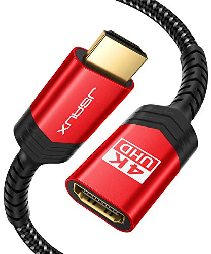 JSAUX HDMI Verlängerungskabel, Stecker Auf Buchse, 18Gbps, 2M Rot - Kompatibel Mit TV-Stick, PS4, PS3, Xbox, 4K UHD, Full HD, 3D, ARC, Ethernet