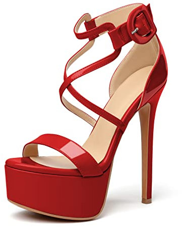 elashe- Donna con Tacco e Plateau -6 Sandali col Tacco Alto- Peep Toe Scarpe con Cinturino alla Caviglia Donna Viola EU42