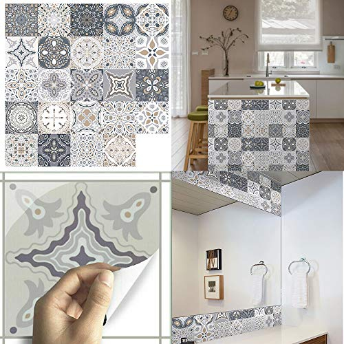 24 Stück Mosaik Wandfliese Aufkleber, Selbstklebende Fliesen Fliesenaufkleber Sticker für Bad u. Küche, DIY Wandaufkleber für Badezimmer Deko (15×15CM)