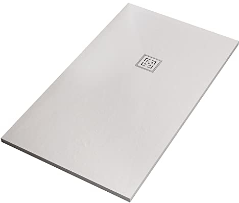 Receveur de douche PASSION en résine et marbre blanc effet pierre ciment - 100 x 130