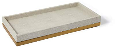 Ivory Faux Shagreen Leather Decorative tray, Vanity tray, Bathroom tray, Organizer Tray for Dresser, Bathroom, Bedroom with Brushed Gold Stainless Steel Base(Ivory Shagreen)