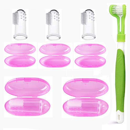 Pet Zahnbürste, 1 Pcs Hundezahnbürste, 5 Pcs Pet Fingerzahnbürste Hund Haustier Zahnreinigung Naturkautschuk Finger Zahnbürsten für Zahnpflege ür Kleine Pet Katze Hunde (Grün & Transparente)