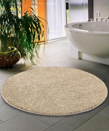 emmahome Soft Shaggy Washing Machine Natural Non-Slip Rugs/Carpet/Mats Round Hallway Runner Mat Set 30mm Thickness (Beige, 80 x 80 cm)