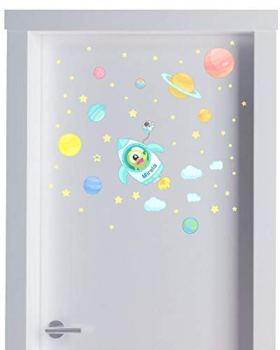 Pegatinas con Nombre para Puertas. Adhesivo personalizado para habitación infantil, decoración de dormitorio para niños y bebés. Vinilo autoadhesivo con divertidos dibujos.