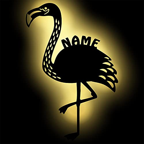 Namofactur Flamingo Wand-Deko Wand-Lampe Nachtlicht Schlummerlicht personalisiert mit Namen I Batteriebetrieb & Farbauswahl
