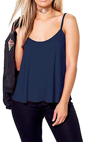 Plain Strappy Cami Vest Top Swing and Flowy Women's Sleeveless Loose Fit Camisole Tank Top Scoop Neck Plus Size UK 8-26