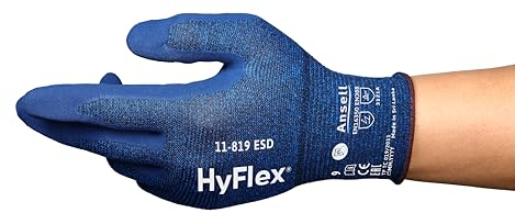 Ansell HyFlex 11-819 Dünne Arbeitshandschuhe, Rutschfeste Nitril-Beschichtung, Schutzhandschuhe vor Elektrostatischen Entladungen, Antistatisch, TouchScreen, Blau, Größe XL (12 Paar)