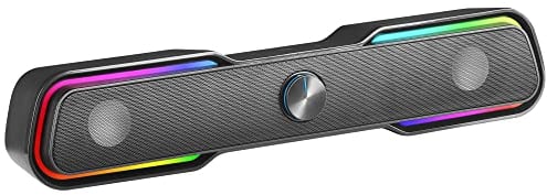 Mars Gaming MSBX, 10W Gaming-Soundbar, Dynamische RGB-Beleuchtung, DSP-Soundprozessor, Bluetooth 5.0 + Klinke, Mehrstufiger Raumklang, Schwarz