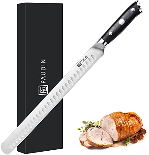 PAUDIN 12 Inch Carving Knife, Premium Slicing Knife with with High Carbon Stainless Steel for Cutting Smoked Brisket, BBQ Meat, Turkey - Ergonomic G10 Handle