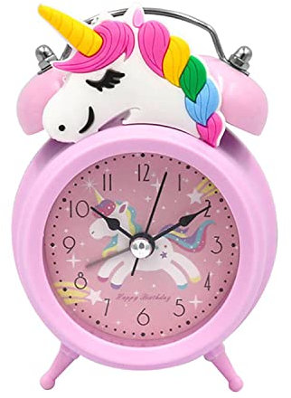 CAM2 Wecker, Wecker Kinder, Einho-rnM Wecker für Mädchen, Leiser Wecker ohne Tick Tick, Pinker Märchen Wecker für Mädchen