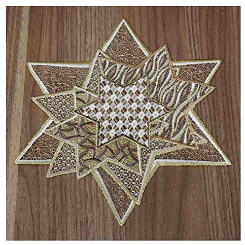 DSD Design-Studio Drechsler Winter-Tischdecke Sternenzauber Plauener Spitze modernes Deckchen Stern mit Mustern Tischdeko Advent beige-Gold