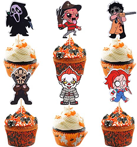 36 Stück Fantasy Horror Manga Cupcake Toppers Halloween Spooky Ghost Cupcake Picks Freitag der 13 Horror Film Halloween Horror Thema Geburtstag Baby Shower Party Kuchen Dekorationen Zubehör…