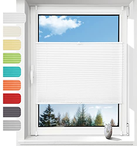 Linhu Plissee ohne Bohren mit Klemmhalter Weiß 55x120cm (BxH), Faltrollo Jalousie Sichtschutz und Sonnenschutz, Blickdicht & Lichtdurchlässig, Rollo für Fenster & Tür