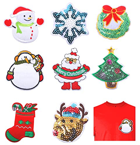 8 Stück Aufbügel-Applikationen, Weihnachtsapplikationen für Kinder, DIY Weihnachtskostüm-Applikationen für Weihnachten auf Kleidern, Hosen und Mützen