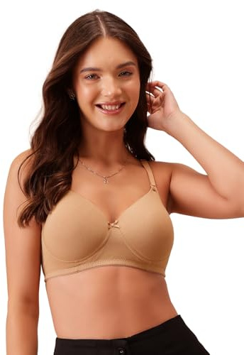 Clovia Women's Cotton Padded Non-Wired Full Fit Multiway T-Shirt Bra Beige