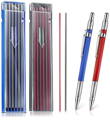 SAHROO 2 StüCk Welders Bleistift mit 24 StüCk 2 Mm Minen Druckbleistift mit Eingebautem Spitzer Zimmermannsbleistifte