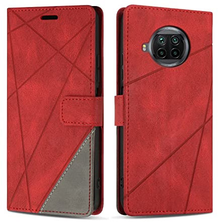 SONWO Coque pour Xiaomi MI 10T Lite 5G, Protection Housse Etui en Cuir PU Portefeuille Livre pour Xiaomi MI 10T Lite 5G, Emplacements Cartes, Fonction Support, Rouge