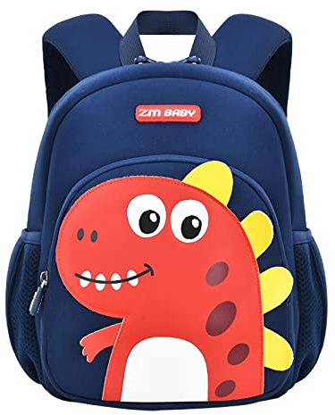 HANXIUCAO Kindergartenrucksack mit Zügeln Kinderrucksack Vorschul-Kleinkind-Dinosaurier-Rucksack für Kinder Jungen Mädchen(Dinosaurier Blau)