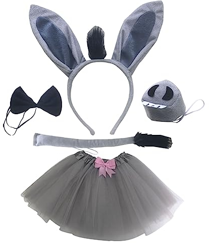 MIVAIUN 5 Stück Esel Kostüm Set Tier Kostümfür Kinder Esel Kostüm Zubehör Eselohren Stirnband Eselsschwanz Krawatte Eselsnase Tutu Tier Verkleidung Set für Halloween Themenparty Geburtstag (5 Stück)
