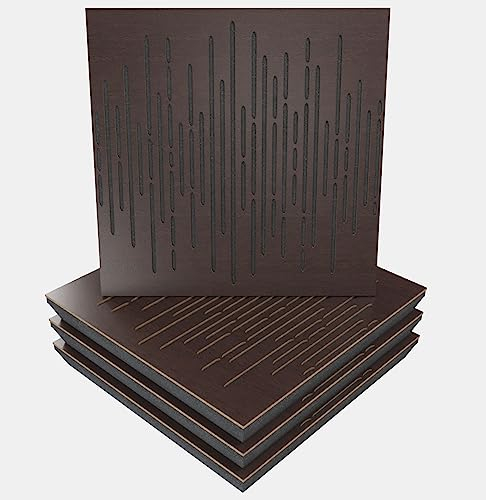 4er-Pack – Schallabsorptions-Diffusions-Akustikpaneel | 50x50x5cm | Absorption – Diffusion – Reflexion – Schalldämmung | Dekorative Akustiklösung | Farbe: [x4 WAVE | Wenge]