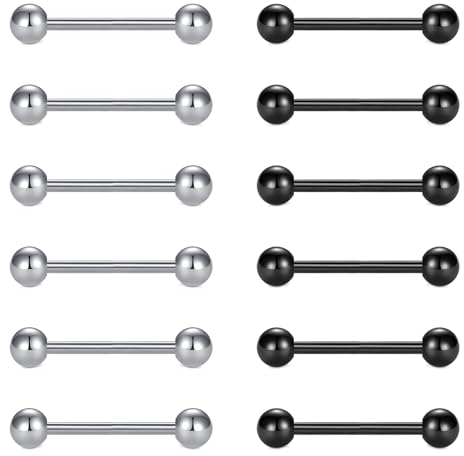 Feltas Zunge und Nippel Piercing - Edelstahl 14G, 16mm, Silber-Schwarz