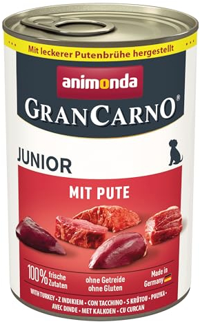 animonda GranCarno Hunde Nassfutter mit Pute (6 x 400g), Welpenfutter nass ohne Getreide für Junge Hunde, mit frischen fleischigen Zutaten, Junior Hundefutter