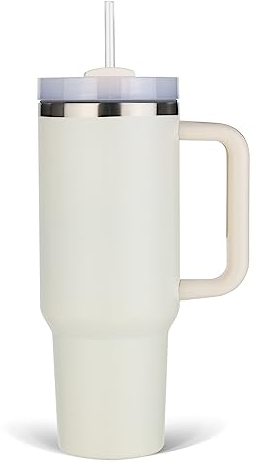 40 oz Tumbler with Handle, Insulated Tumbler with Lid and Straw, Stainless Steel Vacuum Insulated Travel Coffee Mug Cup, Double Wall Metal Tumbler Maintains Cold Ice Heat for Hours,1182ml(Cream)