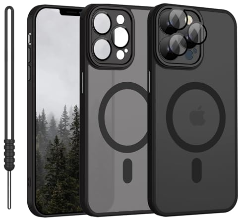 für iPhone 13 Pro Max Hülle kompatibel mit MagSafe, Handyhülle für iPhone 13 Pro Max Magnetisch Dünn Matte Touch Kameraschutz, Anti-Gelb Rutschfest Kratzfest Schutz Stoßfest Hülle Matt Schwarz