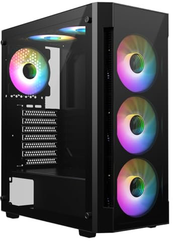 CiT Destroyer Black Mid-Tower PC Gaming Case ATX with 2 x Tempered Glass Panels - 70%/30% Tint On Front & Side Tempered Glass Panels with 6 x Infinity 120mm ARGB Inner-Ring Fans & 6-Port Hub Included