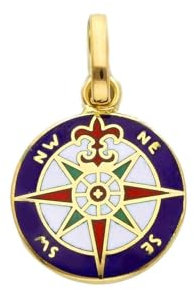 generico CIONDOLO IN ORO GIALLO 18K, 750, ROSA DEI VENTI, CON PUNTI CARDINALI E SMALTO, DIAMETRO 15 MM.