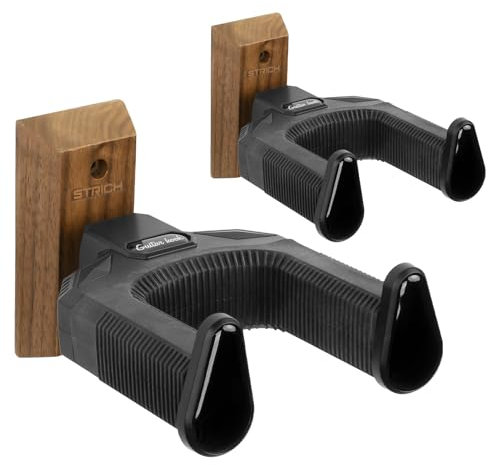 STRICH Gitarren-Wandhalterung, Walnuss-Holz-Gitarrenhaken, U-förmige mit Schrauben für Akustikgitarren, E-Gitarren, Banjos, Bass (2er-Pack)