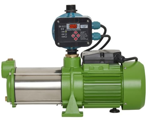 CHM GmbH® Kreiselpumpe 1,1 Kw Edelstahl 5400 L/h, 6,5 Bar Gartenpumpe mit Druckschalter einstellbar und Trockenlaufschutz