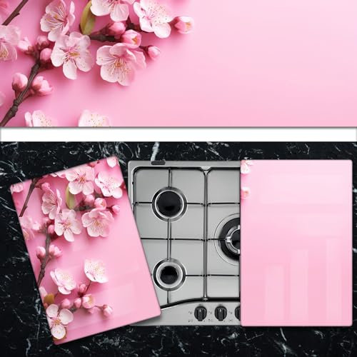Pannello Copri Piano Cottura Induzione Fornelli Piastra Tagliere | Fiori | 52x75 cm | per 5 Fuochi | da Cucina | in Vetro Temprato | 2 Pezzi
