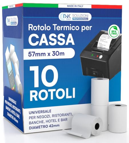 DNK TRADE, 10 hochwertige Thermorollen 57 x 30 m, für Registrierkassen, zugelassenes Thermopapier, kompatibel mit Nexi, Axerve und Ingenico. (10)