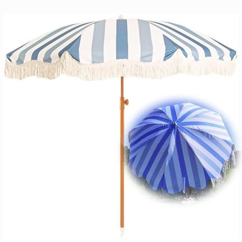 ZYBOWAYL 2M/6.6Ft Sonnenschirm mit Fransen Neigbar Strandschirm Sonnenschutz UV Schutz Gartenschirm Bali Tischschirm Eleganter Dekoschirm Tragbare für Terrasse Balkon Hinterhof Pool (Color : D)