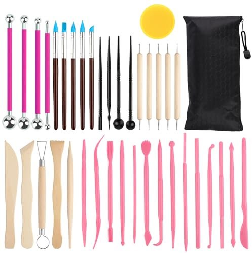 Strumenti Argilla,Kit Ceramica,Attrezzi Ceramica,38Pezzi Strumenti con Borsa Portatile,Attrezzi Ceramica,Sculpting Tool ,per Scultura in Argilla e Cake Torta Design,Fai da Te Artistico