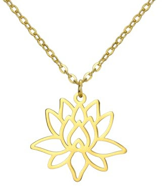 kkjoy Collier de Lotus Ajouré en Acier Inoxydable Collier de Pendentifs en Fleur de Lotus Symbole de Yoga Bijoux d'inspiration pour Femmes Filles