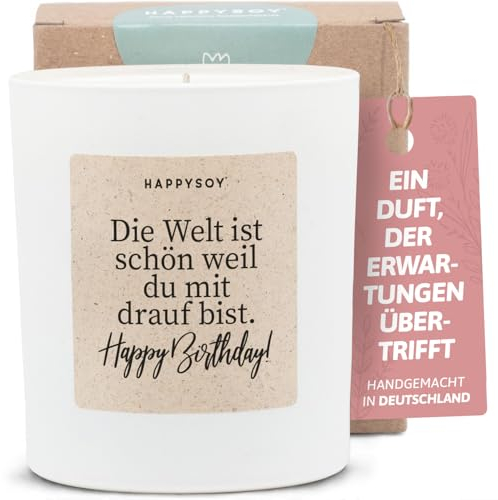 Geschenk zum Geburtstag - Duftkerze mit Spruch - Geburtstagsgeschenk, Happy birthday, Geburtstagskerze, Sprüche - Handgemachte Kerze - Sojawachs - Weiß