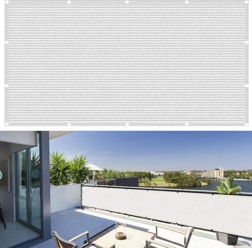 Brise-Vue pour Balcon 400 x 45 cm Vent Protection UV Résistant, Brise Vue Balcon Occultant, avec Attaches de Câble, pour Balcon, Porches, Blanc