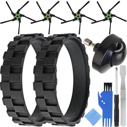 EATBALE Piezas de repuesto para Roomba s9+ (9550) S9 (9150) Robot Aspirador, 4 cepillos laterales, 2 ruedas, 1 rueda delantera, con destornillador, cepillo de limpieza y trapo (7 piezas)