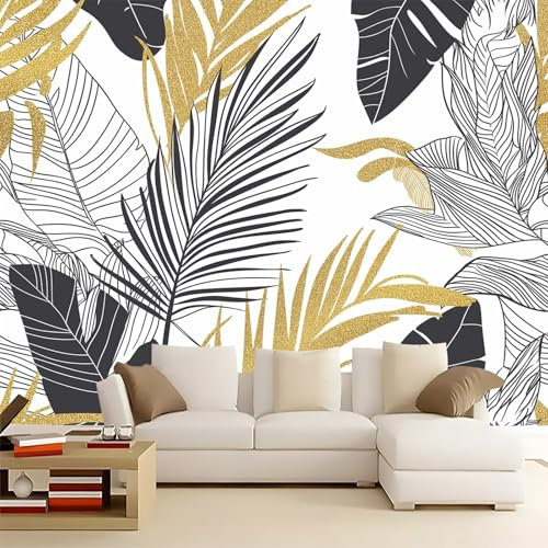 Papier Peint Panoramique Intissé Feuilles De Palmier De Luxe Abstraites 350 x 256 cm Format personnalisé, Blanc Poster Geant Mural, pour Salon Chambre Chambre d'enfants restaurant Décoration Murale