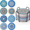 YILANJIN Lot de 8 dessous de verre à motif mandala bohème avec support en métal, réutilisables et absorbants pour table basse, dessous de verre antidérapants en liège pour la maison, la cuisine, le