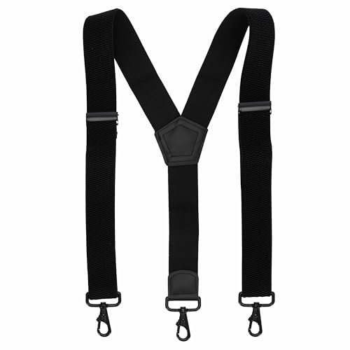 Leoodo Hosenträger Herren Damen Breit Y-Form für Arbeitshosen Skihose Motoradhose Fest lustig mit 3er Starken Clips und verschiedenen Motiven, HT Farbe:Schwarz Karabiner