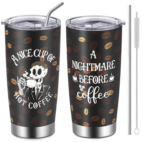 GWOWLWF Christmas Birthday Gifts for Men and Women, 20 oz Stainless Steel Tumbler with Lid and Straw, Funny Nightmare Coffee Tumbler, Presents for Friends Bestie Brother, Skeleton Coffee Tumbler
