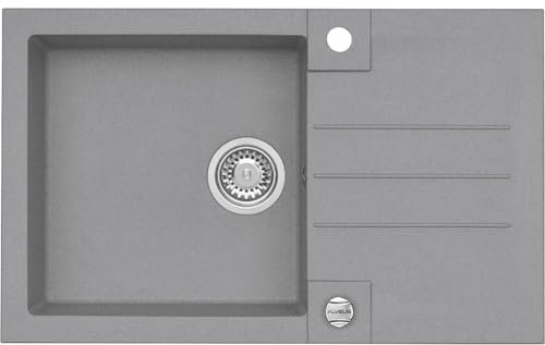 Fregadero empotrado Rock 30 – Fregadero con escurridor – Lavabo reversible para bajo encimera a partir de 780 x 480 mm, granito concrete