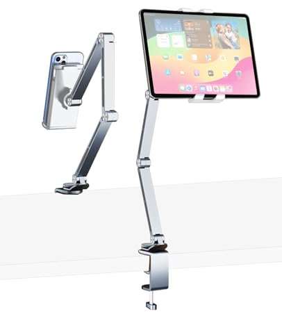 VIKOBESS iPad Mount for Desk Aluminum Alloy Tablet Mount Foldable Overhead Arm Stand with 360°Rotate Base Fits for 4.7-15.6 Screen Phone,Kindle,Fire HD,Monitor,iPad,Galaxy Tab Series