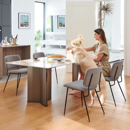 COLAMY Esszimmerstühle 4er Set, Moderner Küchenstühle,Esszimmerstuhl, Polsterstühle, Esstisch Stühle, Stühle Esszimmer, Mittagessenstühle, Stoff, Metallbeine, Grau