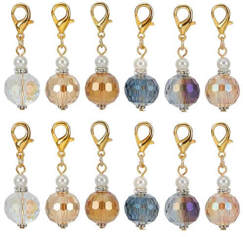 FINGERINSPIRE - Colgante de 12 colgantes de cristal con cierre de mosquetón de aleación para la fabricación de joyas, 6 estilos de abalorios redondos de cristal facetado para decoraciones de